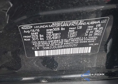 2017 Hyundai Santa Fe Sport 2.4L из США, поврежденный, VIN 5NMZUDLB8HH009282